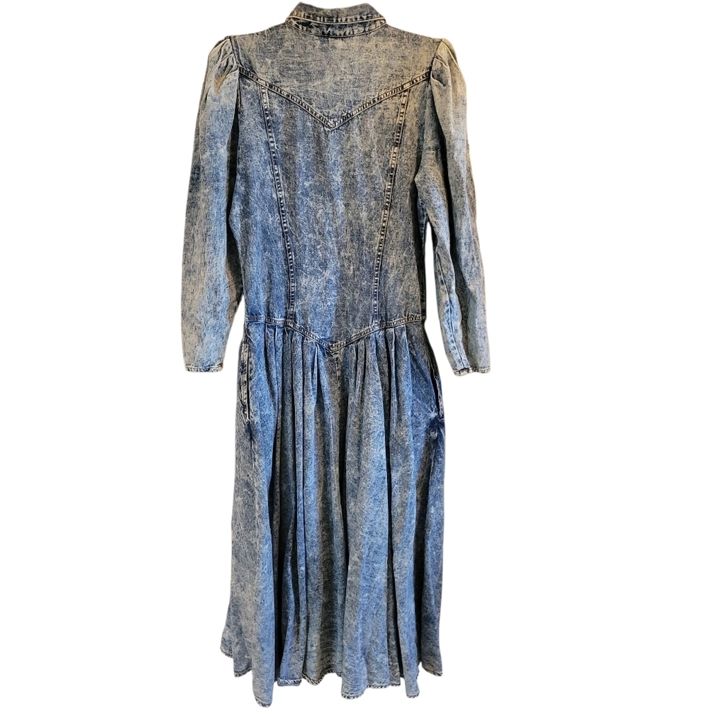 Vintage Contempo Casuals Hollywood Era Long Sleeve Acid Wash Denim Maxi Dress - Picture 4 of 11